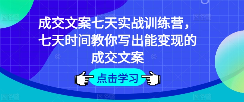 成交文案七天实战训练营,七天时间教你写出能变现的成交文案-赚金金-技能学习分享
