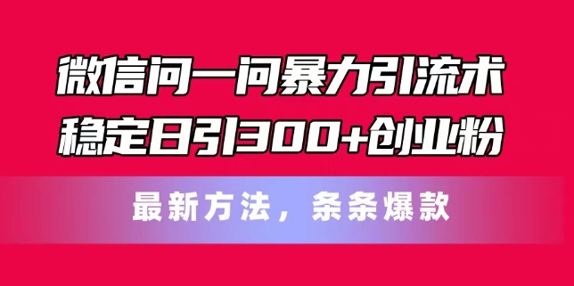 微信问一问暴力引流术，稳定日引300+创业粉，最新方法，条条爆款【揭秘】-赚金金-技能学习分享