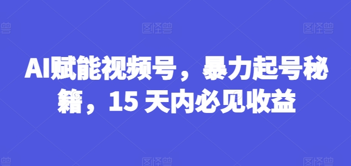 AI赋能视频号，暴力起号秘籍，15 天内必见收益【揭秘】-赚金金-技能学习分享