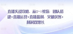 直播实战攻略,从0~1教你:团队搭建+直播运营+直播盈利,突破获客+利润双增长-赚金金-技能学习分享