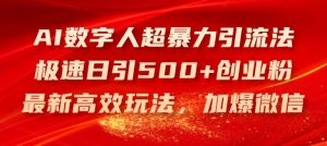AI数字人超暴力引流法,极速日引500+创业粉,最新高效玩法,加爆微信【揭秘】-赚金金-技能学习分享