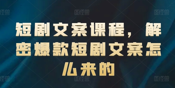 短剧文案课程，解密爆款短剧文案怎么来的-赚金金-技能学习分享