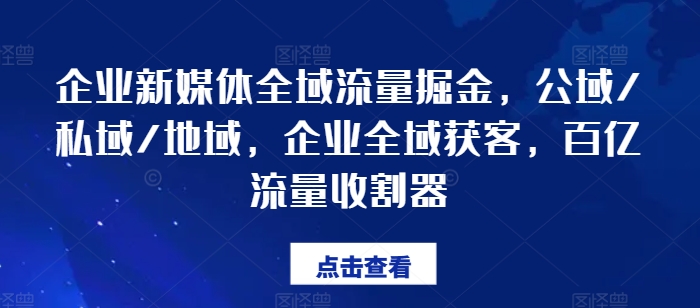 企业新媒体全域流量掘金，公域/私域/地域，企业全域获客，百亿流量收割器-赚金金-技能学习分享