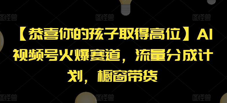 【恭喜你的孩子取得高位】AI视频号火爆赛道，流量分成计划，橱窗带货【揭秘】-赚金金-技能学习分享