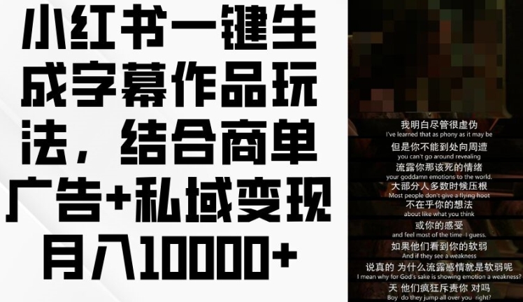 小红书一键生成字幕作品玩法，结合商单广告+私域变现月入1w+【揭秘】-赚金金-技能学习分享