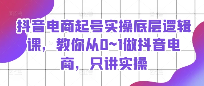抖音电商起号实操底层逻辑课，教你从0~1做抖音电商，只讲实操-赚金金-技能学习分享