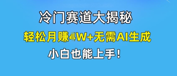 冷门赛道大揭秘，轻松月赚1W+无需AI生成，小白也能上手【揭秘】-赚金金-技能学习分享