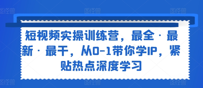 短视频实操训练营，最全·最新·最干，从0-1带你学IP，紧贴热点深度学习-赚金金-技能学习分享