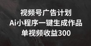 视频号广告计划,AI小程序一键生成作品, 单视频收益300+【揭秘】-赚金金-技能学习分享