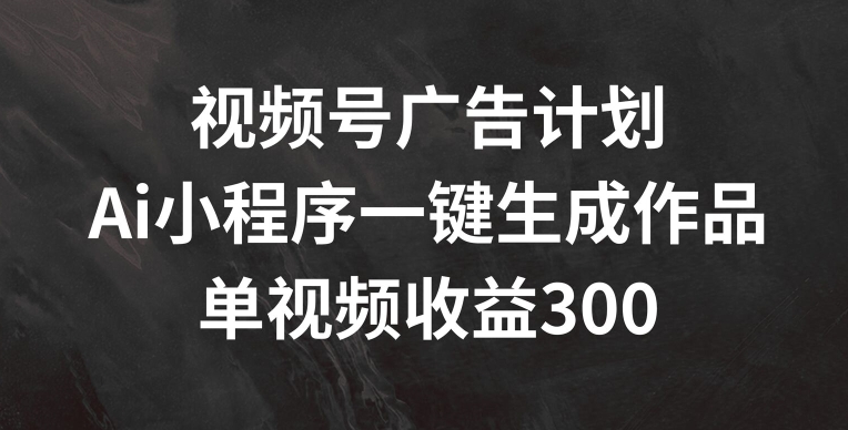视频号广告计划，AI小程序一键生成作品， 单视频收益300+【揭秘】-赚金金-技能学习分享