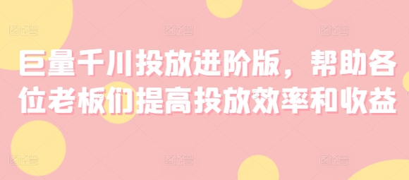 巨量千川投放进阶版，帮助各位老板们提高投放效率和收益-赚金金-技能学习分享