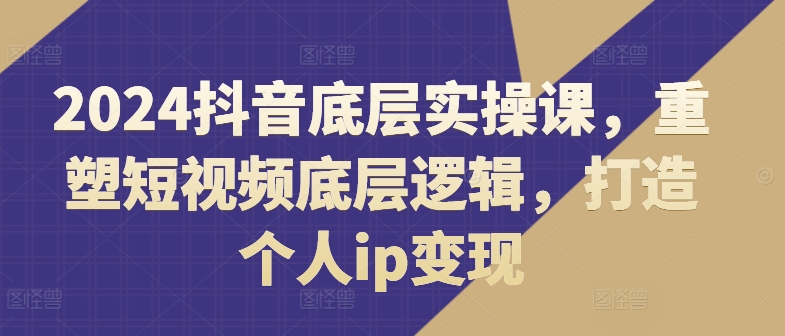 2024抖音底层实操课，​重塑短视频底层逻辑，打造个人ip变现-赚金金-技能学习分享