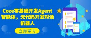Coze零基础开发Agent智能体，无代码开发对话机器人-赚金金-技能学习分享
