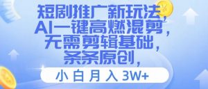短剧推广新玩法,AI一键高燃混剪,无需剪辑基础,条条原创,小白月入3W+【揭秘】-赚金金-技能学习分享