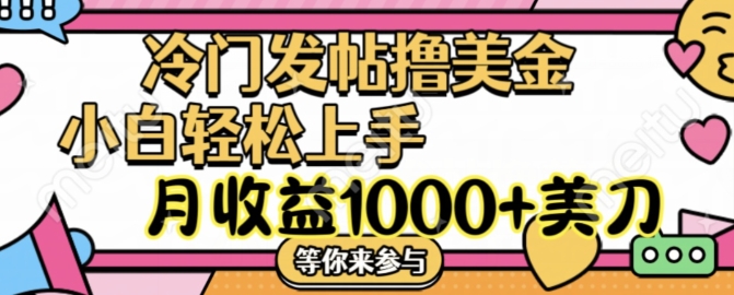 冷门发帖撸美金项目，月收益1000+美金，简单无脑，干就完了【揭秘】-赚金金-技能学习分享