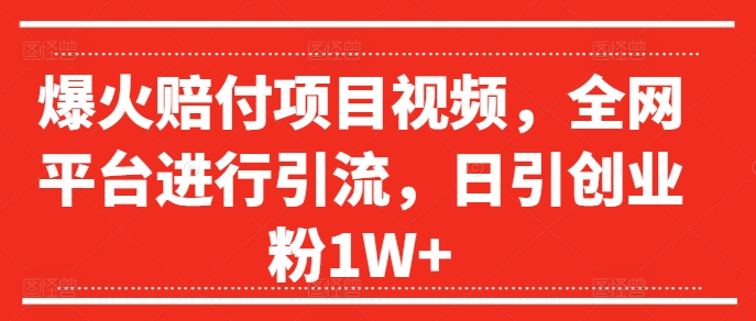 爆火赔付项目视频，全网平台进行引流，日引创业粉1W+【揭秘】-赚金金-技能学习分享
