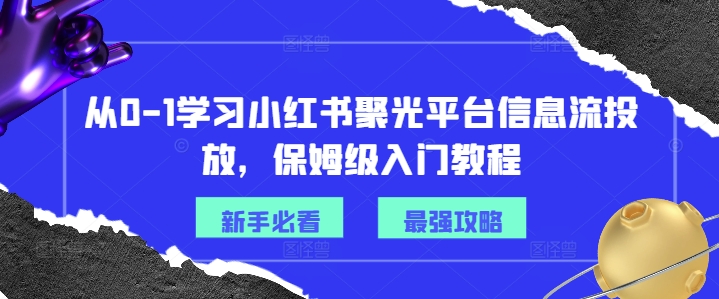 从0-1学习小红书聚光平台信息流投放，保姆级入门教程-赚金金-技能学习分享