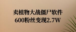 卖植物大战僵尸软件,600粉丝变现2.7W【揭秘】-赚金金-技能学习分享