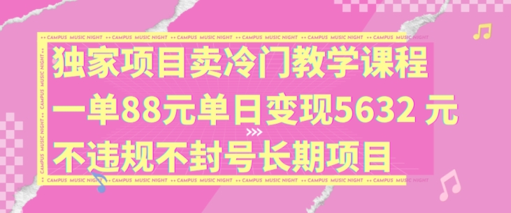 独家项目卖冷门教学课程一单88元单日变现5632元违规不封号长期项目【揭秘】-赚金金-技能学习分享