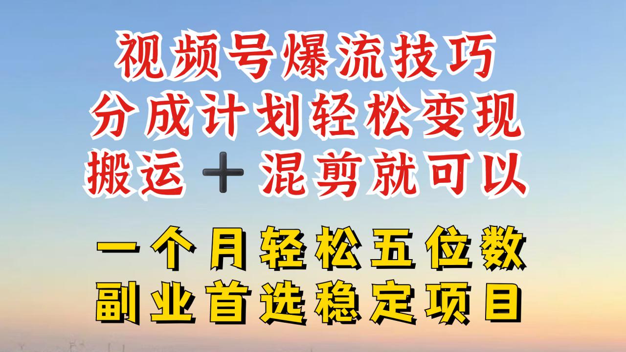 视频号分成最暴力赛道，几分钟出一条原创，最强搬运+混剪新方法，谁做谁爆【揭秘】-赚金金-技能学习分享