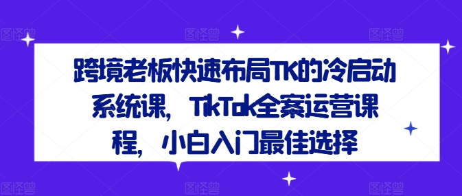 跨境老板快速布局TK的冷启动系统课，TikTok全案运营课程，小白入门最佳选择-赚金金-技能学习分享
