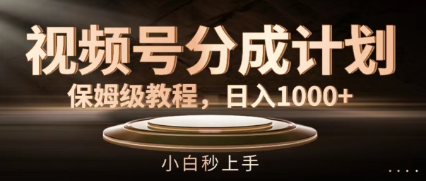 视频号分成计划保姆级教程，日入1K，小白秒上手【揭秘】-赚金金-技能学习分享