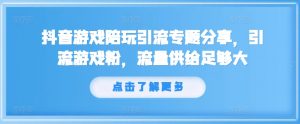 抖音游戏陪玩引流专题分享,引流游戏粉,流量供给足够大-赚金金-技能学习分享