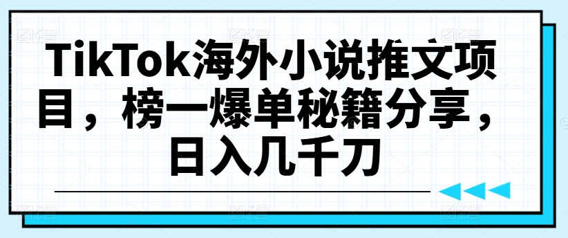 TikTok海外小说推文项目，榜一爆单秘籍分享，日入几千刀-赚金金-技能学习分享