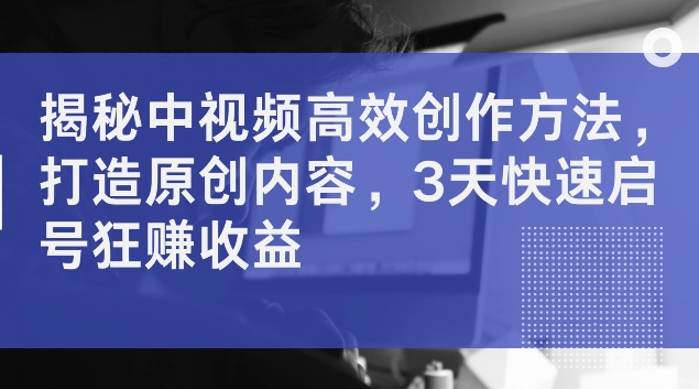 揭秘中视频高效创作方法，打造原创内容，3天快速启号狂赚收益【揭秘】-赚金金-技能学习分享