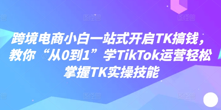 跨境电商小白一站式开启TK搞钱，教你“从0到1”学TikTok运营轻松掌握TK实操技能-赚金金-技能学习分享