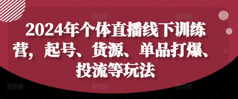 2024年个体直播训练营，起号、货源、单品打爆、投流等玩法-赚金金-技能学习分享