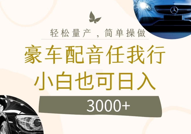 不为人知的暴力小项目，豪车配音，日入几张【揭秘】-赚金金-技能学习分享