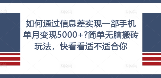 如何通过信息差实现一部手机单月变现5000+?简单无脑搬砖玩法，快看看适不适合你【揭秘】-赚金金-技能学习分享