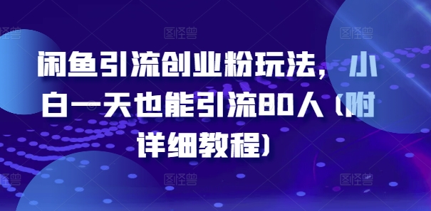 闲鱼引流创业粉玩法，小白一天也能引流80人(附详细教程)-赚金金-技能学习分享