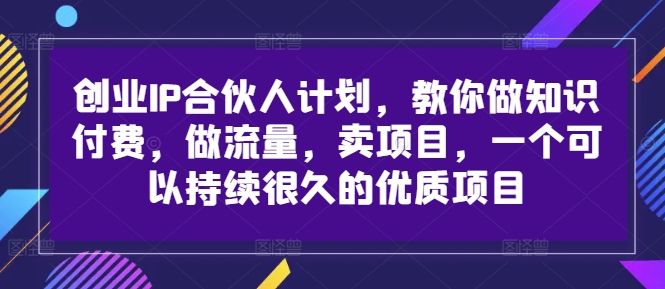 创业IP合伙人计划，教你做知识付费，做流量，卖项目，一个可以持续很久的优质项目-赚金金-技能学习分享
