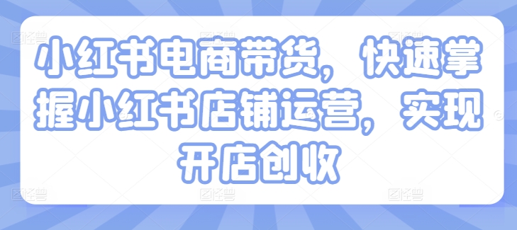 小红书电商带货，快速掌握小红书店铺运营，实现开店创收-赚金金-技能学习分享
