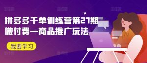 拼多多千单训练营第27期微付费—商品推广玩法-赚金金-技能学习分享
