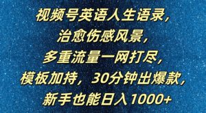 视频号英语人生语录,多重流量一网打尽,模板加持,30分钟出爆款,新手也能日入1000+【揭秘】-赚金金-技能学习分享