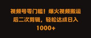 视频号零门槛,爆火视频搬运后二次剪辑,轻松达成日入 1k+【揭秘】-赚金金-技能学习分享