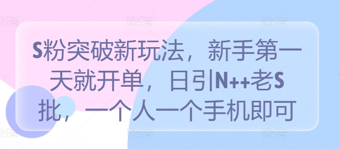 S粉突破新玩法，新手第一天就开单，日引N++老S批，一个人一个手机即可【揭秘】-赚金金-技能学习分享