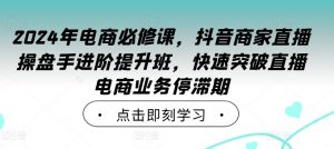 2024年电商必修课,抖音商家直播操盘手进阶提升班,快速突破直播电商业务停滞期-赚金金-技能学习分享
