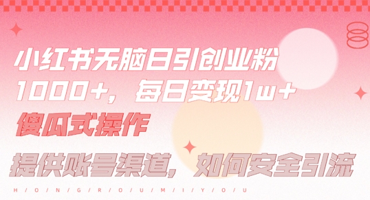 小红书无脑每日引流创业粉500+，小白每天只花半小时，躺赚长尾收益【揭秘】-赚金金-技能学习分享