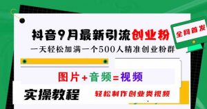 抖音9月最新引流创业粉,轻松制作创业类视频,一天轻松加满一个500人精准创业粉群【揭秘】-赚金金-技能学习分享