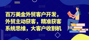 百万美金外贸客户开发,外贸主动获客,精准获客系统思维,大客户收割机-赚金金-技能学习分享