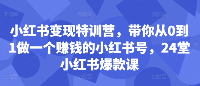小红书变现特训营,带你从0到1做一个赚钱的小红书号,24堂小红书爆款课-赚金金-技能学习分享