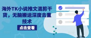 海外TK小说推文混剪干货,无脑搬运深度去重技术-赚金金-技能学习分享