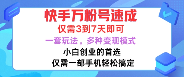 快手万粉号速成，仅需3到七天，小白创业的首选，一套玩法，多种变现模式【揭秘】-赚金金-技能学习分享
