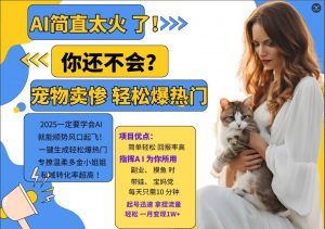 小红书AI宠物卖惨打工项目,一键生成轻松爆热门,专撩温柔多金小姐姐,私域转化率超高-赚金金-技能学习分享