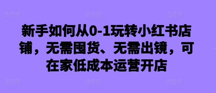 新手如何从0-1玩转小红书店铺，无需囤货、无需出镜，可在家低成本运营开店-赚金金-技能学习分享