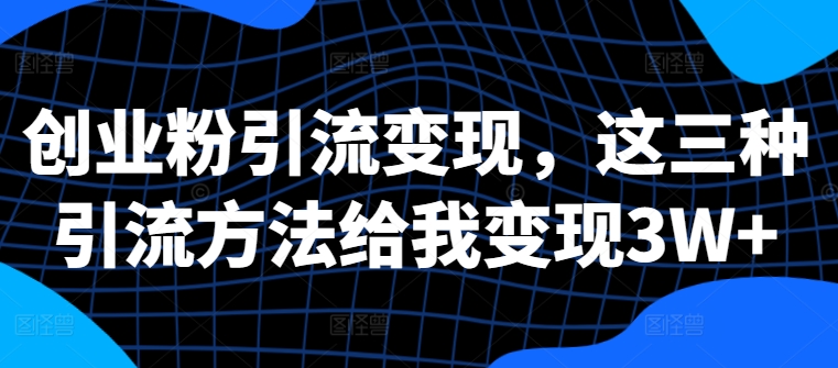 创业粉引流变现,这三种引流方法给我变现3W+【揭秘】-赚金金-技能学习分享